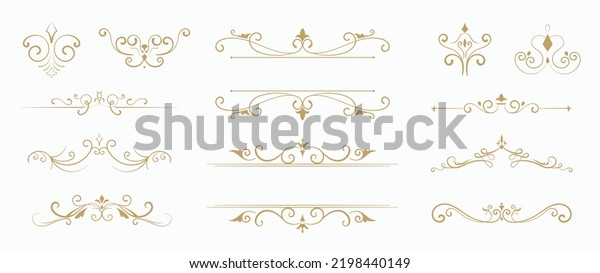Luxury gold ornate invitation vector set.\
Collection of ornamental curls, dividers, border, frame, corner,\
components. Set of elegant design for wedding, menus, certificates,\
logo design, branding.