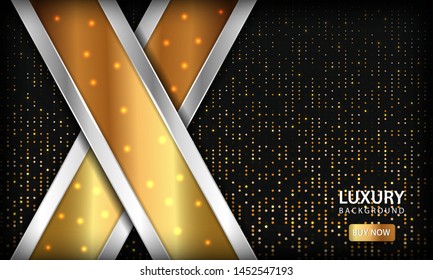 Luxury gold overlap layers background. Texture with silver list and glitters. Modern design background.