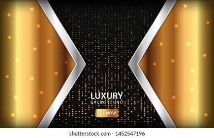 Luxury gold overlap layers background. Texture with silver list and glitters. Modern design background.