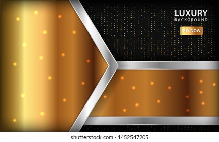 Luxury gold overlap layers background. Texture with silver list and glitters. Modern design background.
