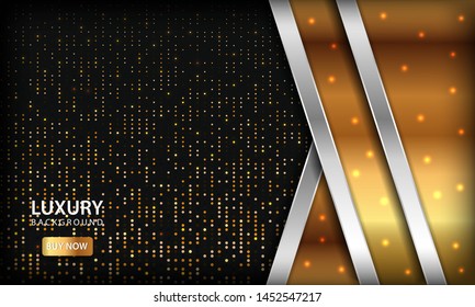 Luxury gold overlap layers background. Texture with silver list and glitters. Modern design background.