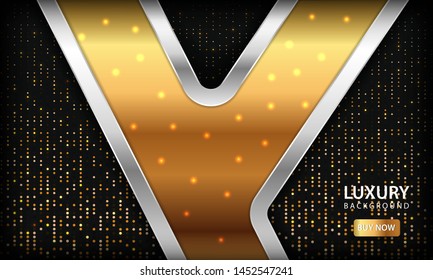 Luxury gold overlap layers background. Texture with silver list and glitters. Modern design background.