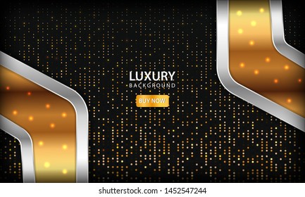 Luxury gold overlap layers background. Texture with silver list and glitters. Modern design background.