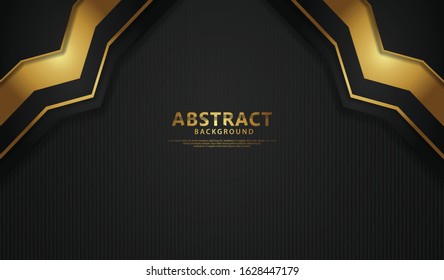 Luxury gold overlap layers background with diagonal line sparkling effect on textured dark background