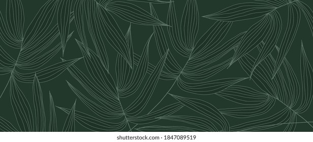 Papel tapizado con hojas de palma de oro de lujo. Diseño de fondo de hoja tropical para artes murales, impresiones, tela, patrón y cubierta. ilustración vectorial.