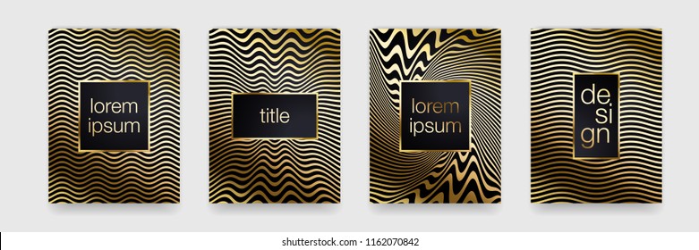 Luxury gold pattern background. Geometric golden line texture. Vector poster banner template set