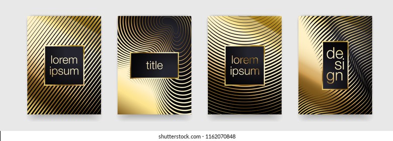 Luxury gold pattern background. Geometric golden line texture. Vector poster banner template set