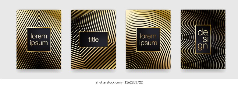 Luxury gold pattern background. Geometric golden line texture. Vector poster banner template set