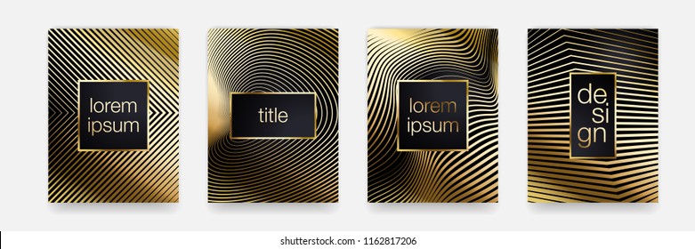 Luxury gold pattern background. Geometric golden line texture. Vector poster banner template set