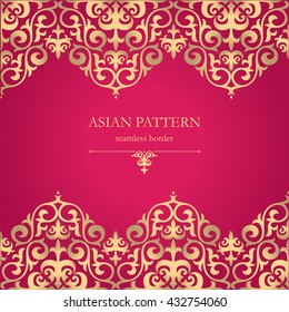 Luxury gold pattern on purple background. Asian or oriental designs on invitations, flyers, business cards.For decoration of dishes, paintings on cloth.