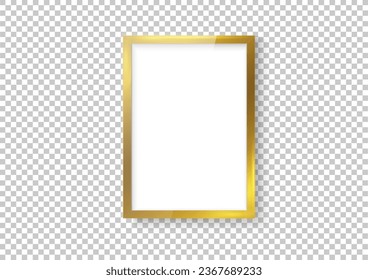 Luxury gold photo image frame. Elegant rectangle wall picture mock up object with shadow. Vector illustrator.