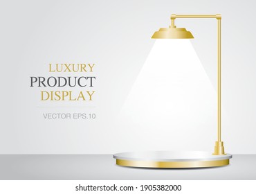 luxury gold podium with lamps 3D illustration vector for putting your object.