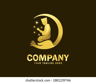 luxury gold praying people logo design template