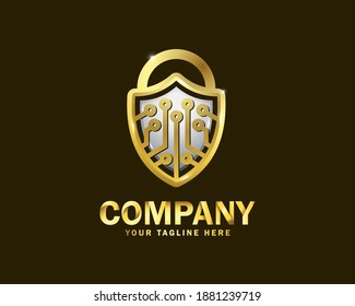 luxury gold protection shield logo design template