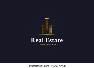Luxury Gold Real Estate Logo. Construction, Architecture or Building Logo Design