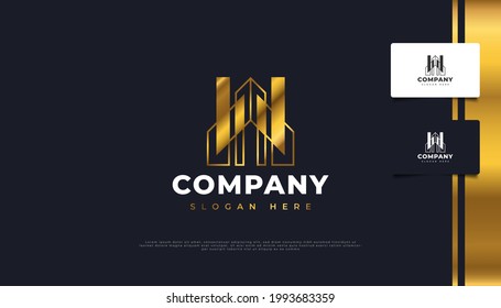 Luxury Gold Real Estate Logo Design. Construction, Architecture or Building Logo Design Template