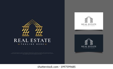 Luxury Gold Real Estate Logo Design. Construction, Architecture or Building Logo Design Template