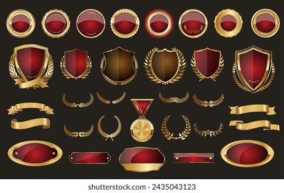 Luxury gold and red design elements collection vector illustration