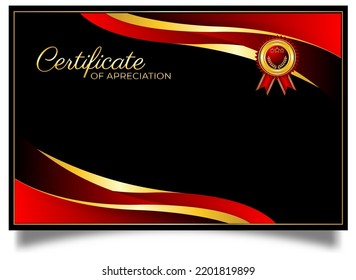 Luxury gold and red gradient modern certificate template with ribbon