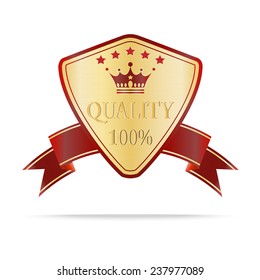 Luxury gold and red  quality shields with ribbon. Vector illustration