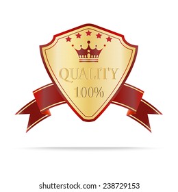 Luxury gold and red  quality shields label with ribbon.Vector illustration