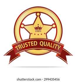Luxury Gold and red ribbon trusted quality shields label .Vector illustration