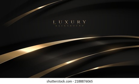 Luxury gold ribbon black background and glitter light effect decoration 
