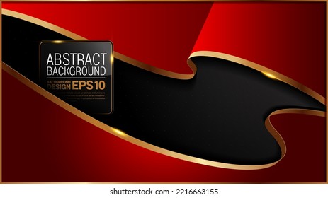  luxury gold ribbon, red black baclground, abstract curved line, overlap layer shadow gradients space composition, 3840 x 2160 monitor size for banner, template design
