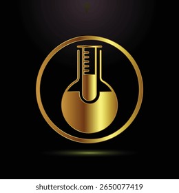 Luxury Gold Scientific Beaker Icon: Premium Chemistry, Lab, Research, and Innovation Concept.