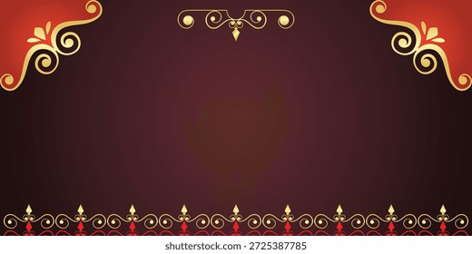 Luxury gold scrollwork red corner decorative border design formal dark template backdrop