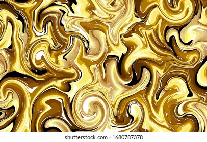 Luxury gold seamless pattern 12. Liquid marble swirl texture. Abstract background. Marbling technique fluid dye design for fabric, tile, interior, postcard, banner, cover, wallpaper, website, Vector.