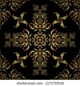 Luxury gold seamless pattern with abstract vector elements. Golden pattern on black background.