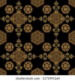 Luxury gold seamless pattern with abstract vector elements. Golden pattern on black background.