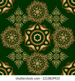 Luxury gold seamless pattern with abstract vector elements. Golden pattern on green background.