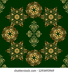 Luxury gold seamless pattern with abstract vector elements. Golden pattern on green background.