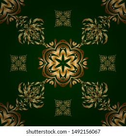 Luxury gold seamless pattern with abstract vector elements. Golden pattern on a green background.