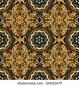 Luxury gold seamless pattern with abstract vector elements. Golden pattern on blue background.