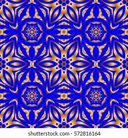 Luxury gold seamless pattern with abstract vector elements. Golden pattern on blue background.