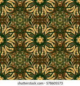 Luxury gold seamless pattern with abstract vector elements. Golden pattern on green background.