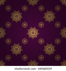 Luxury gold seamless pattern with abstract vector elements. Golden pattern on purple background.