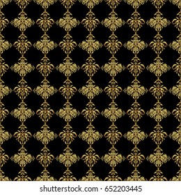 Luxury gold seamless pattern with abstract vector elements. Golden pattern on black background.