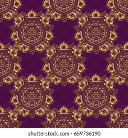 Luxury gold seamless pattern with abstract vector elements. Golden pattern on purple background.
