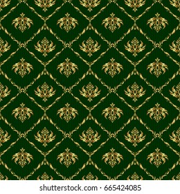 Luxury gold seamless pattern with abstract vector elements. Golden pattern on green background.
