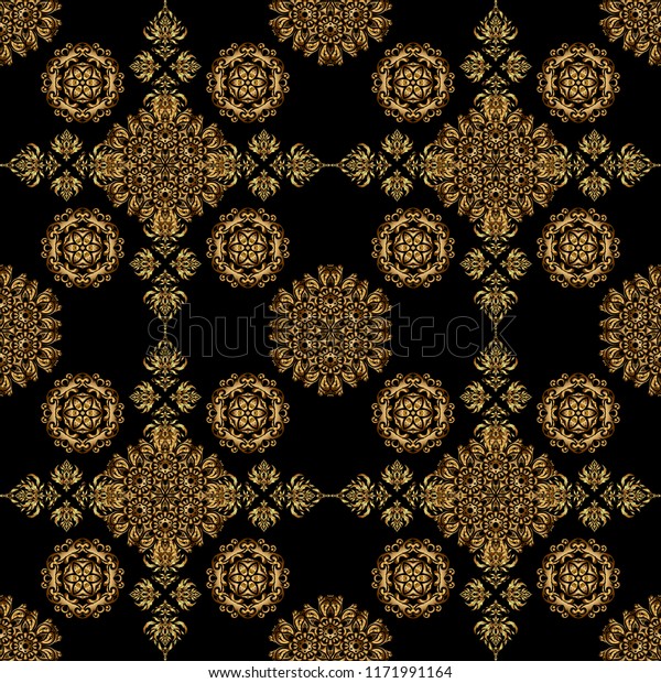 Luxury gold seamless pattern with\
abstract vector elements. Golden pattern on black\
background.