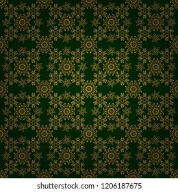 Luxury gold seamless pattern with stars. Vector gold star pattern, star decorations, golden grid on a green background.