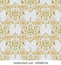 Luxury gold seamless pattern with stars. Vector gold star pattern, star decorations, golden grid on a gray background.