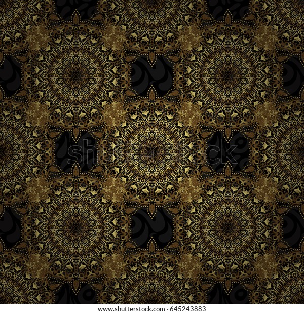 Luxury\
gold seamless pattern with stars. Vector gold star pattern, star\
decorations, golden grid on a black\
background.