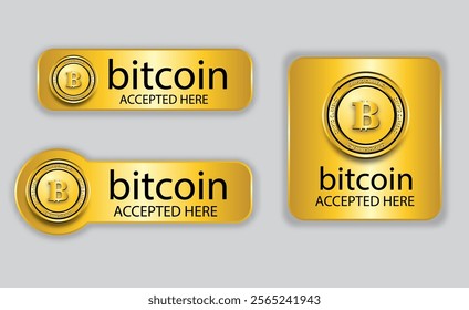 luxury gold set of bitcoin crypro currency accept here poster design