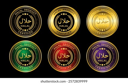 luxury gold set of certified halal logo