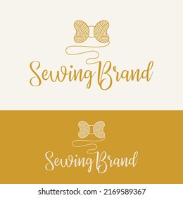 Luxury Gold Sewing Thread Logo Design Template. Suitable For Clothing Sewing Tailoring Knitting Dressmaking Handicraft Needlepoint Needlework Logo Design.